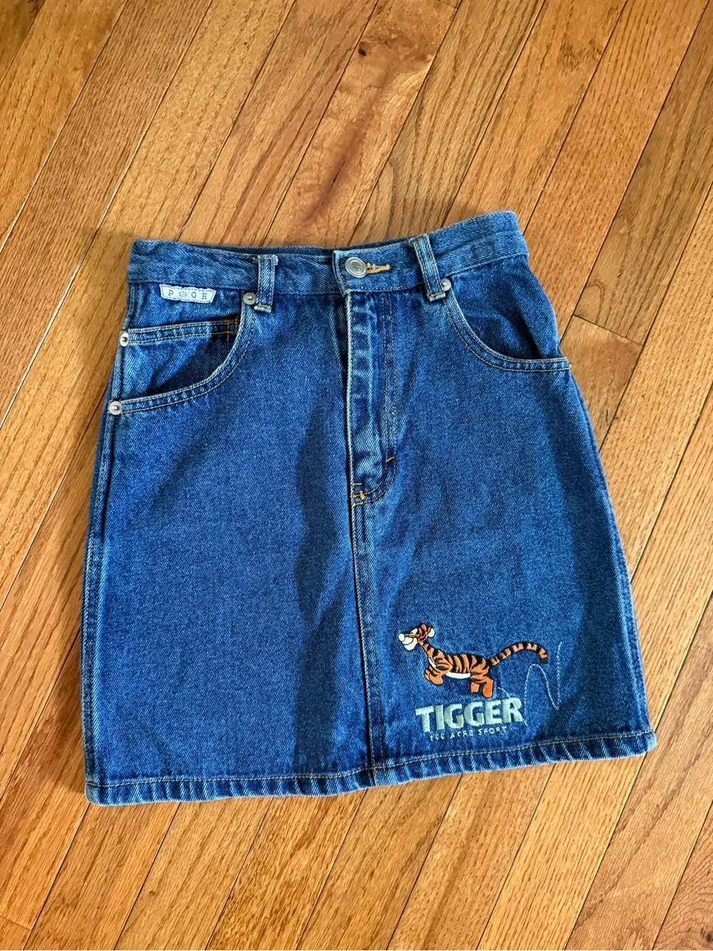 Vintage 90s Disney Pooh 100 Acre Collection Tigger Denim Skirt Size 10 Girls